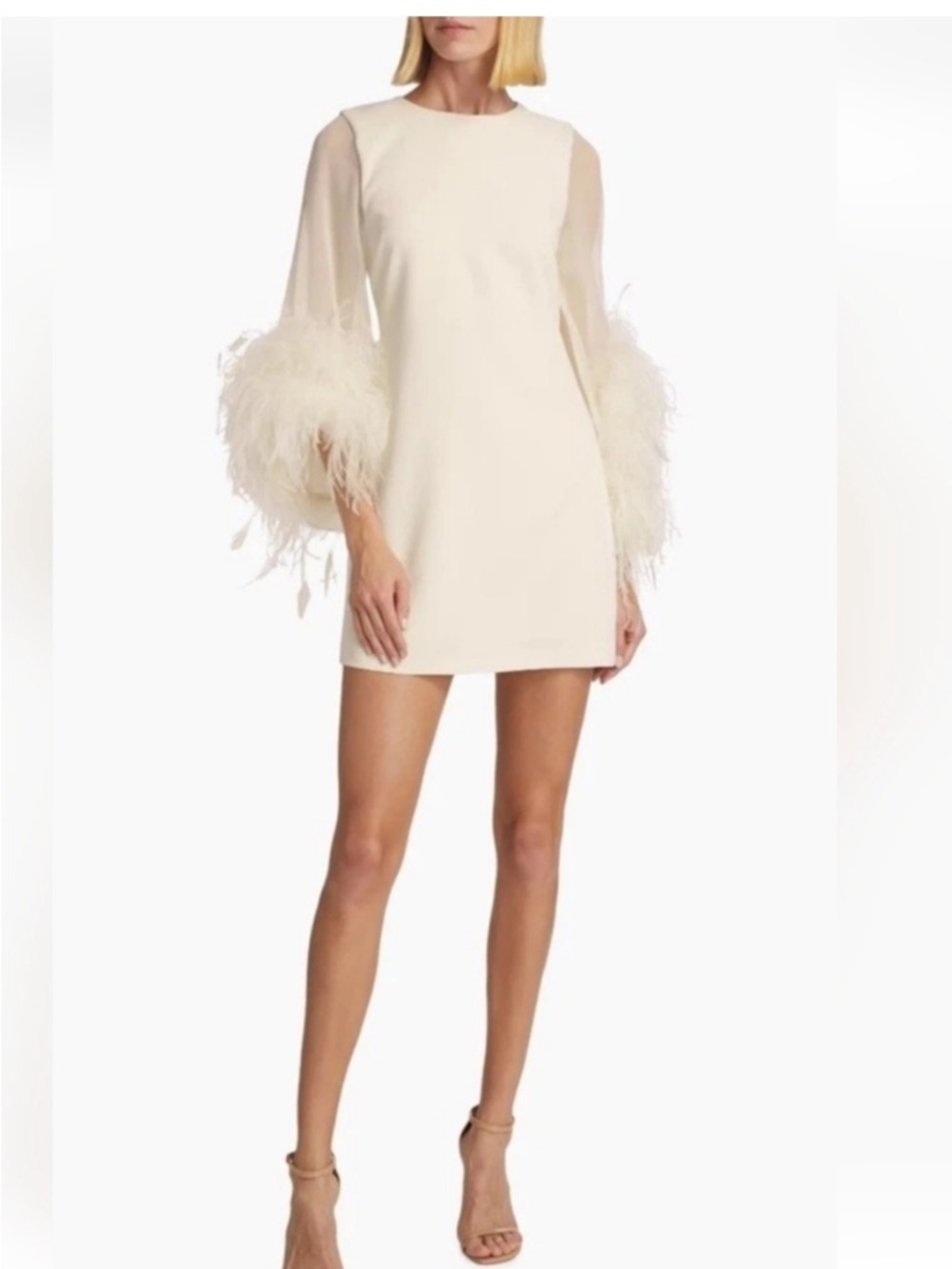 Alice + Olivia Ivory Izola Feather-Trim Mini Dress